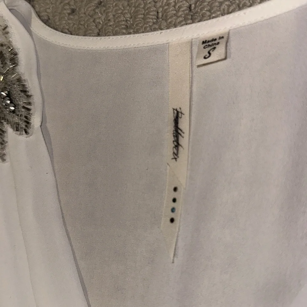 Belatrix Embellished Beaded Shoulder Gatsby Flapper Sequin Blouse White Silver S - Picture 6 of 9